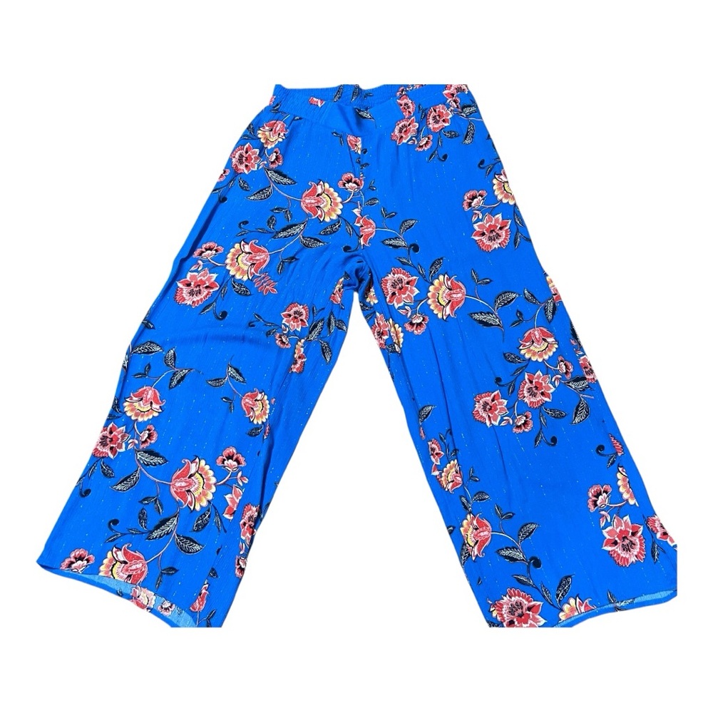LOFT Blue and Pink Wide Leg Floral Pants